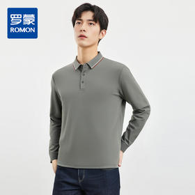 【含桑蚕丝】罗蒙男士春秋长袖polo衫男商务时尚舒适翻领百搭长袖t恤男