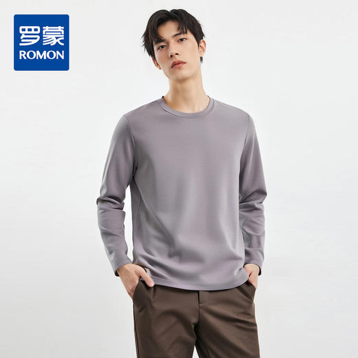 罗蒙男士加绒保暖秋冬长袖T恤含羊毛蚕丝双面磨毛长袖t恤男打底衫 商品图0