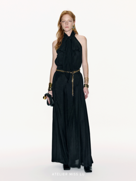 【水晶之夜】长飘带设计桑蚕丝削肩上衣