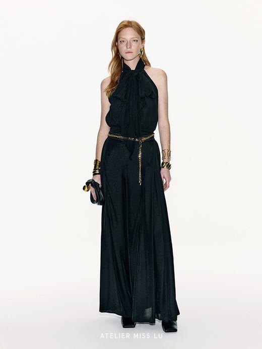 【水晶之夜】长飘带设计桑蚕丝削肩上衣 商品图0