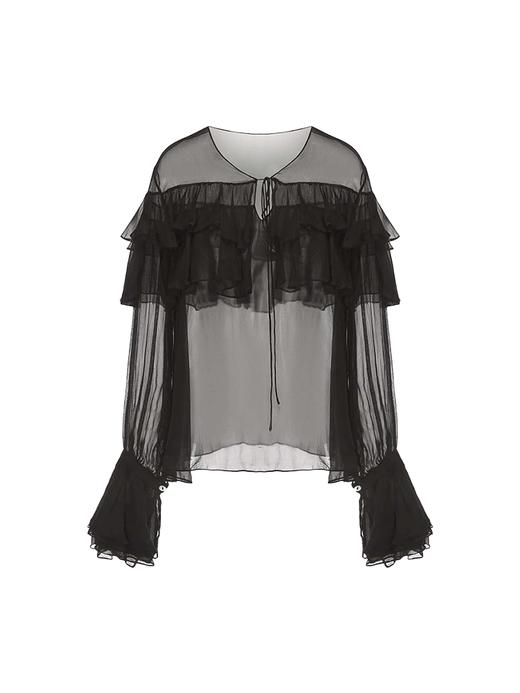 【柏林少女】层次荷叶边设计透视桑蚕丝上衣 商品图4