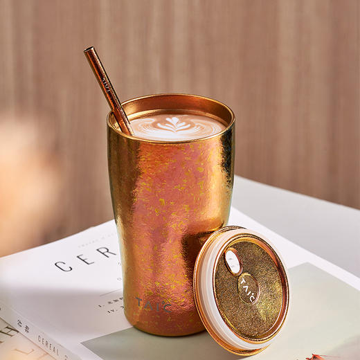 TAIC 太可钛度纯钛水杯带盖带吸管敞口杯茶杯双层真空防烫隔热咖啡杯 商品图7