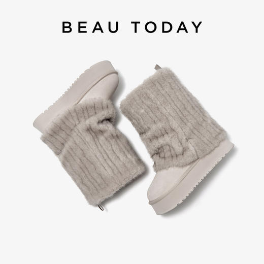 BeauToday 牛猄仿水貂毛 厚底增高雪地靴 堆堆靴[双色可选]08305 商品图4