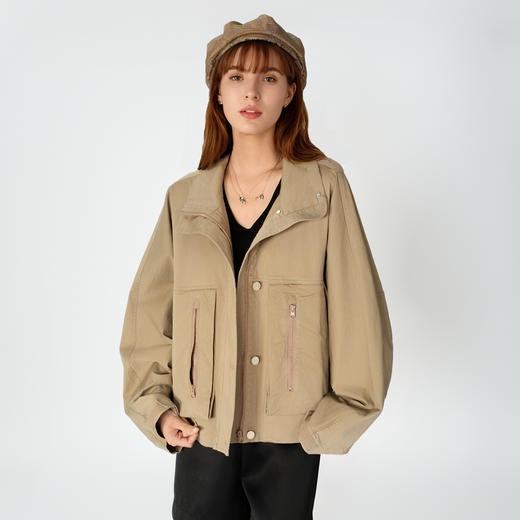 谜底短款外套女2025春新品设计感率性百搭宽松夹克长袖251MW5001 商品图0