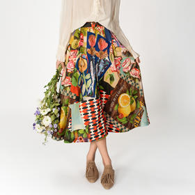 谜底花色半身裙2025春季新品度假风原创印花中长款半裙251MB5002