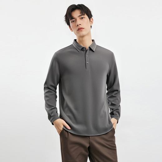 【含桑蚕丝】罗蒙春秋男士商务长袖polo衫男时尚舒适翻领百搭通勤长袖t恤男 商品图1