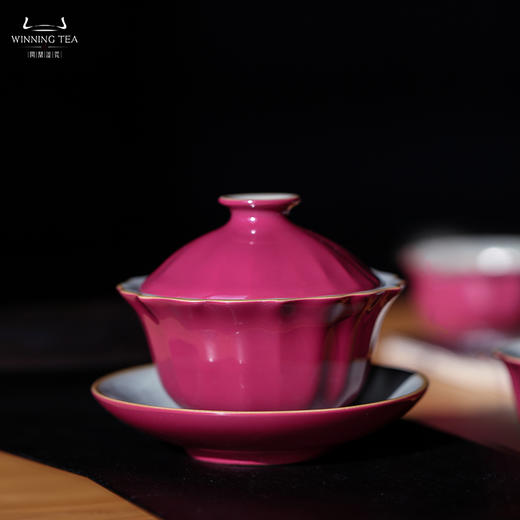 问鼎汝瓷鼎峰系列胭脂红矮菊盖碗 商品图0