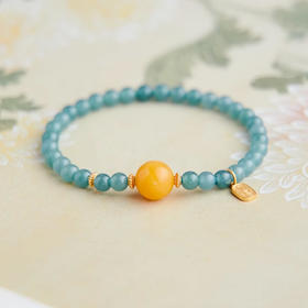 蜜蜡转运珠翡翠手串5mm  甄选蓝水翡翠蜜蜡手链蓝水蓝色玉石手串珠子雅致百搭带证书