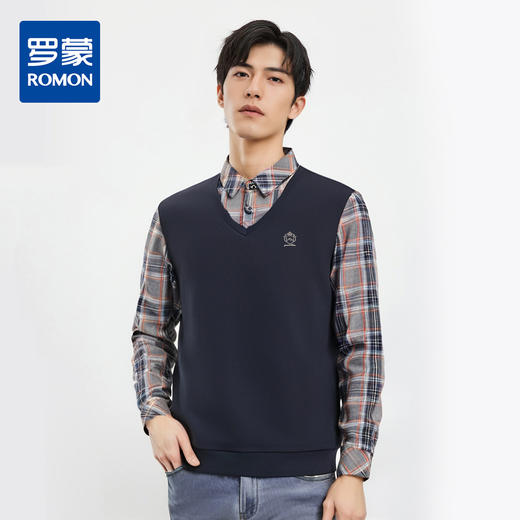 【肌理提花】罗蒙春秋假两件针织衫男长袖衬衫男舒适休闲衬衫男 商品图0