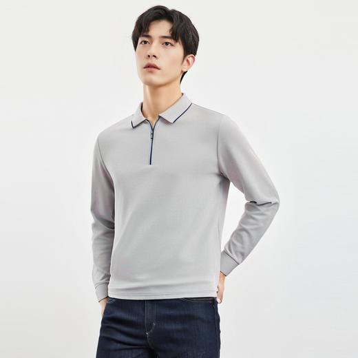 【羊毛蚕丝混纺 磨毛保暖】罗蒙秋冬长袖POLO衫男士磨毛半拉链保暖polo衫男长袖t恤 商品图1