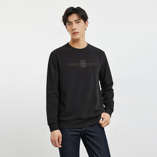 【桑蚕丝混纺】罗蒙春秋男装胸花字终绣花卫衣男士舒适休闲百搭圆领长袖T恤上衣男 商品图3