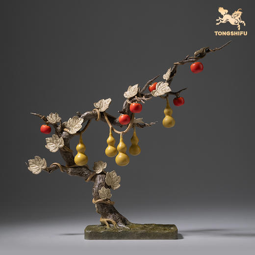 铜师傅《五福临门，事事如意》客厅桌面铜柿子葫芦摆件 家居装饰品 商品图3