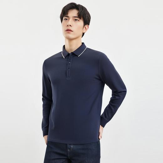 罗蒙男士秋冬保暖Polo衫含羊毛蚕丝双面磨毛撞色领商务长袖polo衫男t恤 商品图2