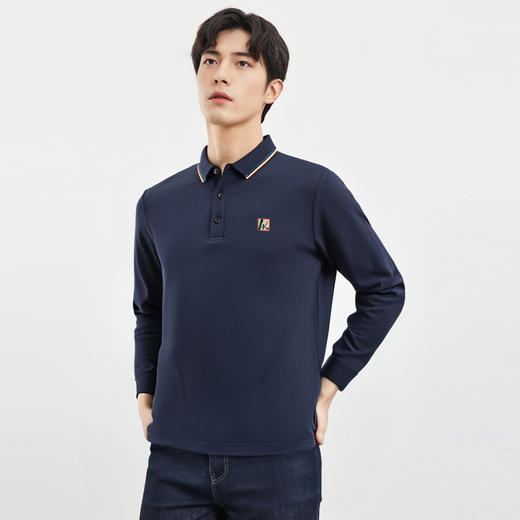【双面含桑蚕丝】罗蒙春秋男士长袖polo衫绣花t恤百搭舒适男长袖上衣 商品图3