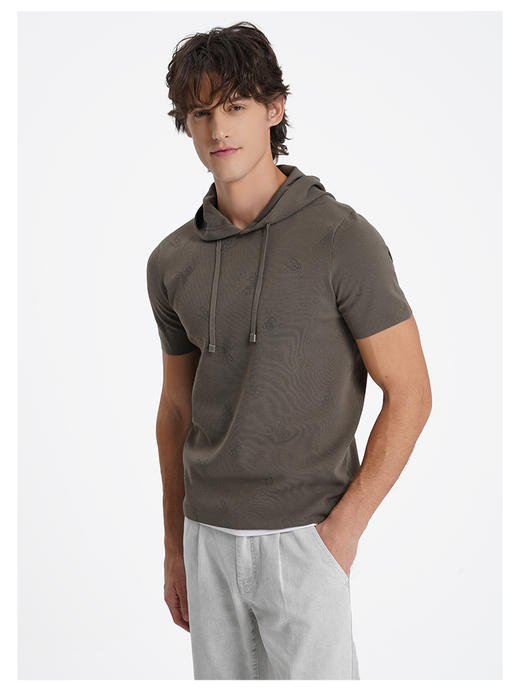 callisto启程系列海藻绿短袖连帽针织T恤 商品图2