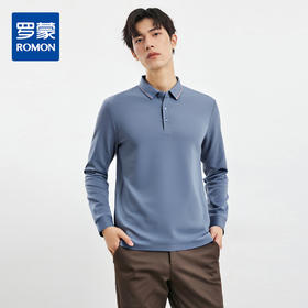 【撞色领】罗蒙春秋款男士仿丝光polo衫男长袖t恤男商务男士polo衫长袖