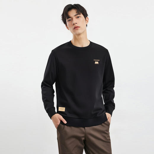 【桑蚕丝混纺】罗蒙春秋男装绣花胸标卫衣男舒适休闲百搭男长袖T恤上衣 商品图1