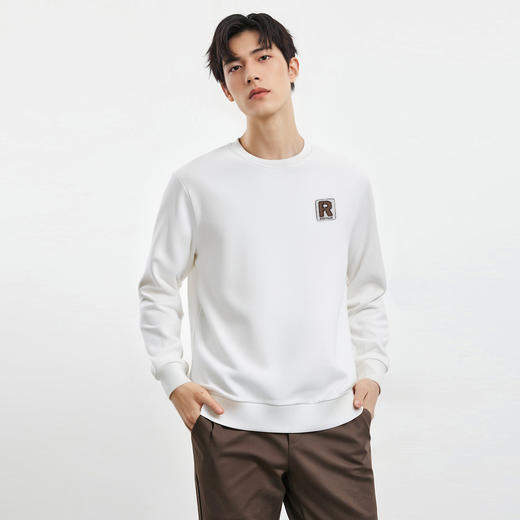 【桑蚕丝混纺】罗蒙春秋男装棉花糖工艺胸标卫衣男舒适休闲百搭男长袖T恤 商品图1
