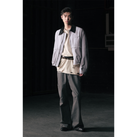 GOODBAI 916 撞色翻领磨毛拼接毛边拉链外套