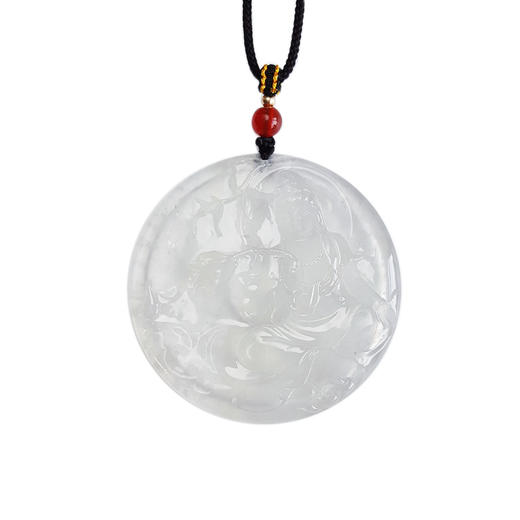 【天然正品】A货翡翠天然收藏级无纹裂高冰种老坑木那雪花棉观音（平安、守护）吊坠项链54.7*6.8MM（皆取最大值）中性款现售价：58800！220125AH24 商品图0