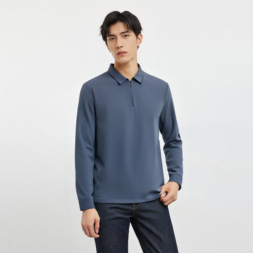 【双面含桑蚕丝】罗蒙男士拉链polo衫男长袖t恤男春秋男士polo衫 商品图3