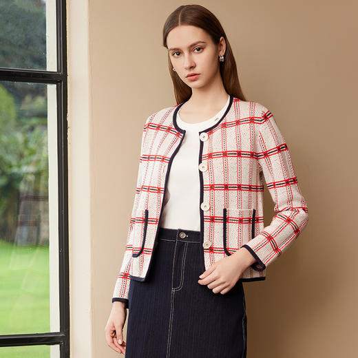 【小香风针织条纹针织外套】25年春季新品女士条纹撞色圆领针织外套 商品图1