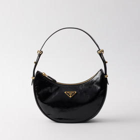 PRADA 普拉达 女士珐琅金属三角徽标 Arqué naplak 漆皮单肩包 黑色 1BC194 2DNT F0002 OOO