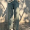 顺丰包邮洛诗琳35431早春新款纯棉做旧高腰直筒牛仔裤女016 商品缩略图1