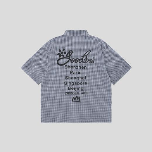 GOODBAI 花体太阳logo城市印花口袋翻领宽松短袖衬衫 商品图4