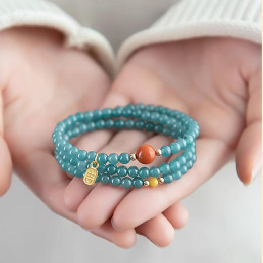 鸿翠系列翡翠多圈手串5mm  甄选蓝水翡翠搭配蜜蜡南红手链蓝水蓝色新中式国风玉石手串带证书 商品图1