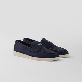 PRADA 普拉达 男士珐琅金属三角徽标绒面革乐福鞋 蓝色 2DG124 1103 F0008