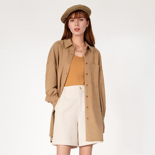 谜底大廓形衬衫长袖女2025春季新款气质中长款宽松衬衣258MC5505 商品图0