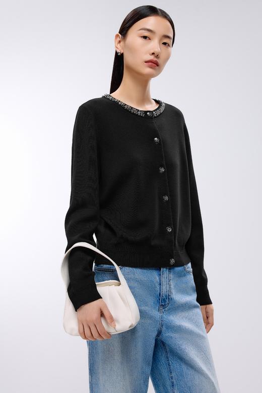 朗姿	针织开衫夜幕黑色LRJK03KCD208B01 商品图1