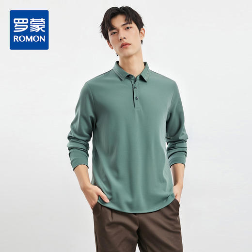 【撞色领】罗蒙男士春秋仿丝光polo衫男长袖t恤男商务男士polo衫长袖 商品图0
