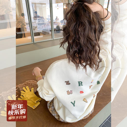 <曾小咸推荐>复古趣味印花加绒宽松卫衣 商品图5