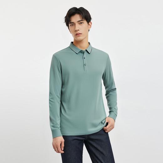 【撞色领】罗蒙春秋款男士仿丝光polo衫男长袖t恤男商务男士polo衫长袖 商品图1