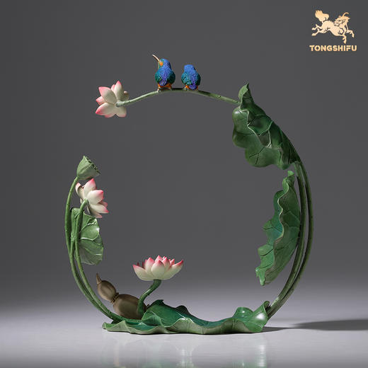 铜师傅《夏日荷韵》客厅桌面铜翠鸟荷花摆件 家居装饰工艺品 商品图1