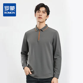 【双面含桑蚕丝】罗蒙男士拉链polo衫男长袖t恤男春秋男士polo衫