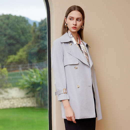 【双排扣风衣】25年春季新品女士短款纯色腰带收腰风衣外套 商品图2