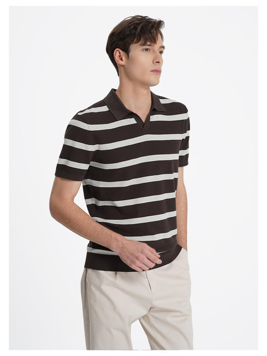 callisto松弛系列榛果棕燕子领海军条纹T恤 商品图3