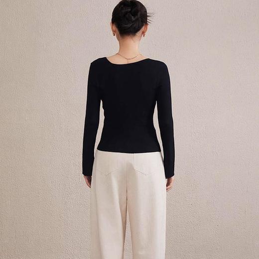 【自】全新升级【铂金会员238/天猫319/差价81】(81911) 洛诗琳25春季新款设计感方领拼接蕾丝长袖薄款纯色针织上衣 商品图2