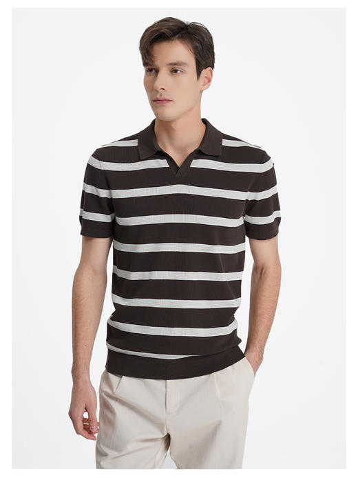 callisto松弛系列榛果棕燕子领海军条纹T恤 商品图2