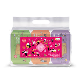 中粮时怡谷物梳打饼干三连包300g（奇亚籽梳打饼干100g+燕麦葱香梳打饼干100g+三色藜麦奶盐梳打饼干100g)