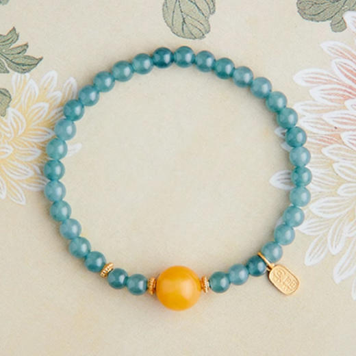 蜜蜡转运珠翡翠手串5mm  甄选蓝水翡翠蜜蜡手链蓝水蓝色玉石手串珠子雅致百搭带证书 商品图3