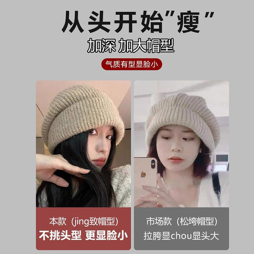 热卖中！春节不打烊【素颜出门神奇】红色帽子秋冬女保暖大头围显脸小冬季贝雷帽针织帽过年帽子，三合一针织堆堆帽。ry 商品图3