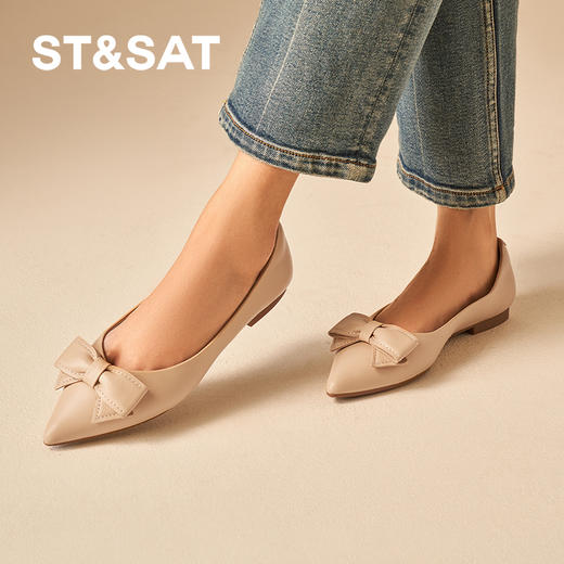 星期六气质尖头蝴蝶结百搭平底单鞋SSD1111164 商品图5