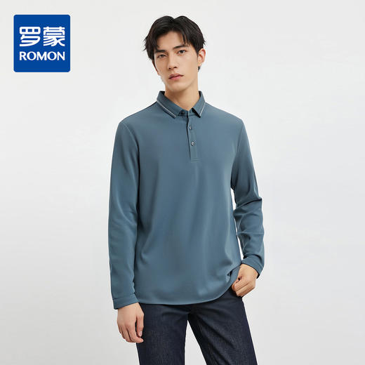 【含桑蚕丝】罗蒙春秋男士商务长袖polo衫男时尚舒适翻领百搭通勤长袖t恤男 商品图0