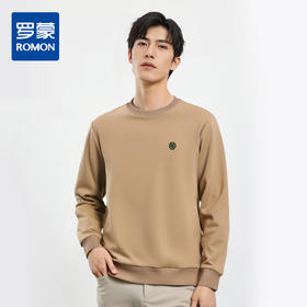【桑蚕丝混纺】罗蒙春秋款胸花绣花卫衣男士休闲百搭男纯色卫衣长袖圆领T恤上衣男