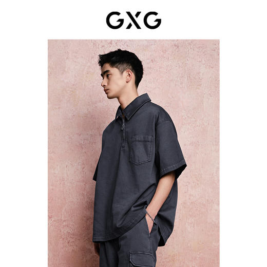 GXG男装 复古水洗潮流时尚翻领牛仔短袖衬衫男士 夏季热卖 商品图3