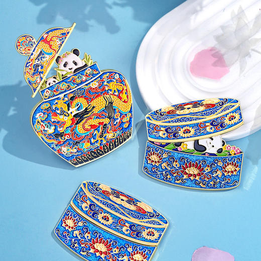 【景泰蓝熊猫·凤冠熊猫】金属冰箱贴九龙九凤冠龙纹罐莲花纹盒 商品图3